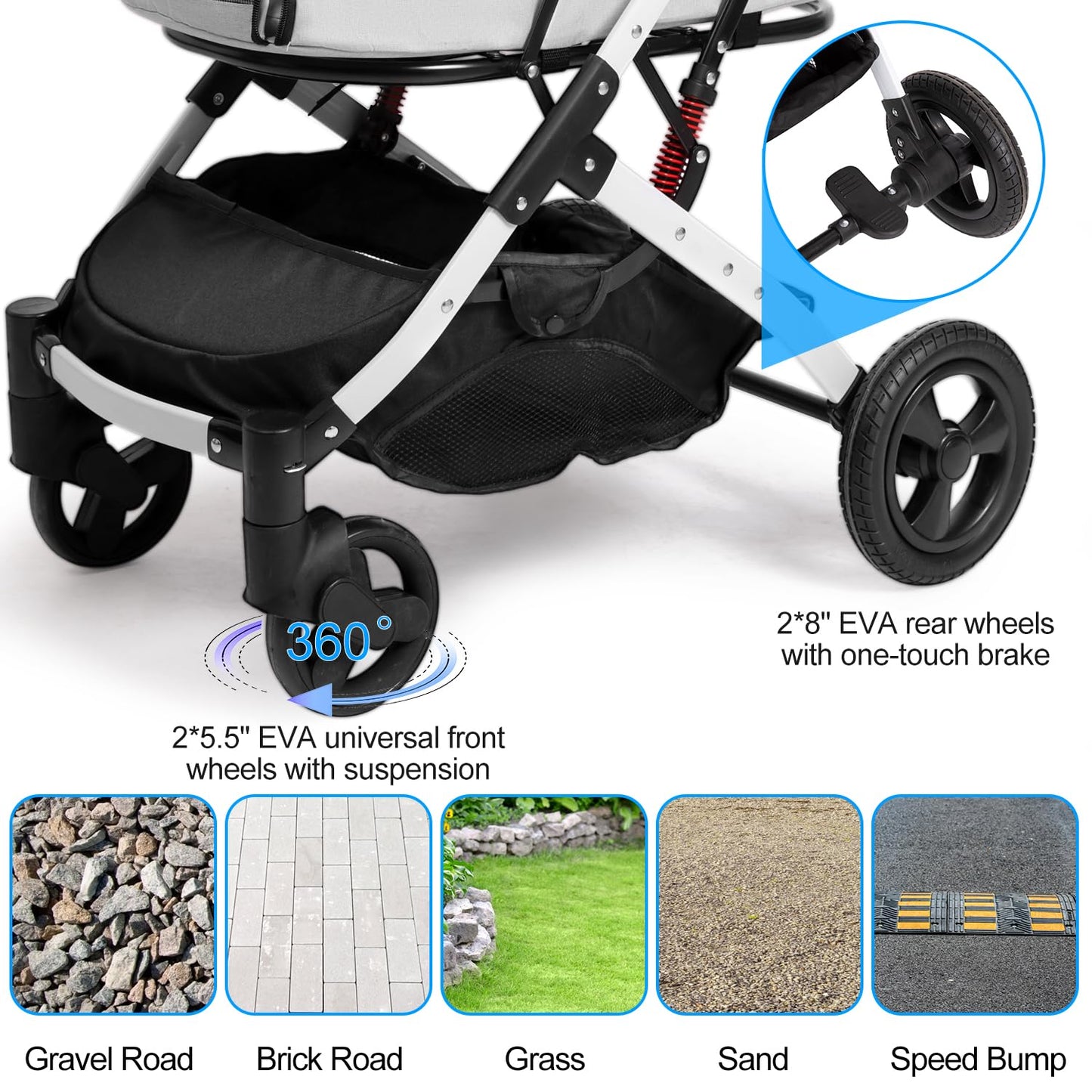 BETSOCCI Pet Stroller for Medium Small Dog & Cat, Foldable Lightweight Dog Stroller with Storage Basket Pet Travel Carriage with Safety Leashes, 4 Wheel, Gray