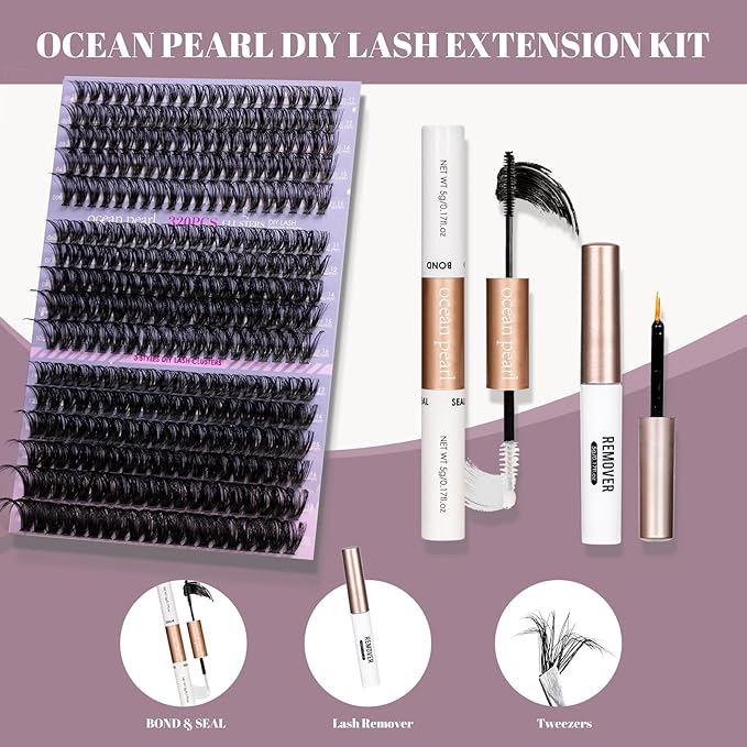 Ocean Pearl Lash Clusters 320pcs 11-20mm Lash Clusters Kit 40D+50D+100D Eyelashes, Lash Extension Kit,Lashes Clusters Eyelash Extensions Kit,Eyelash Clusters with lash adhesive+sealer+remover+Tweezers