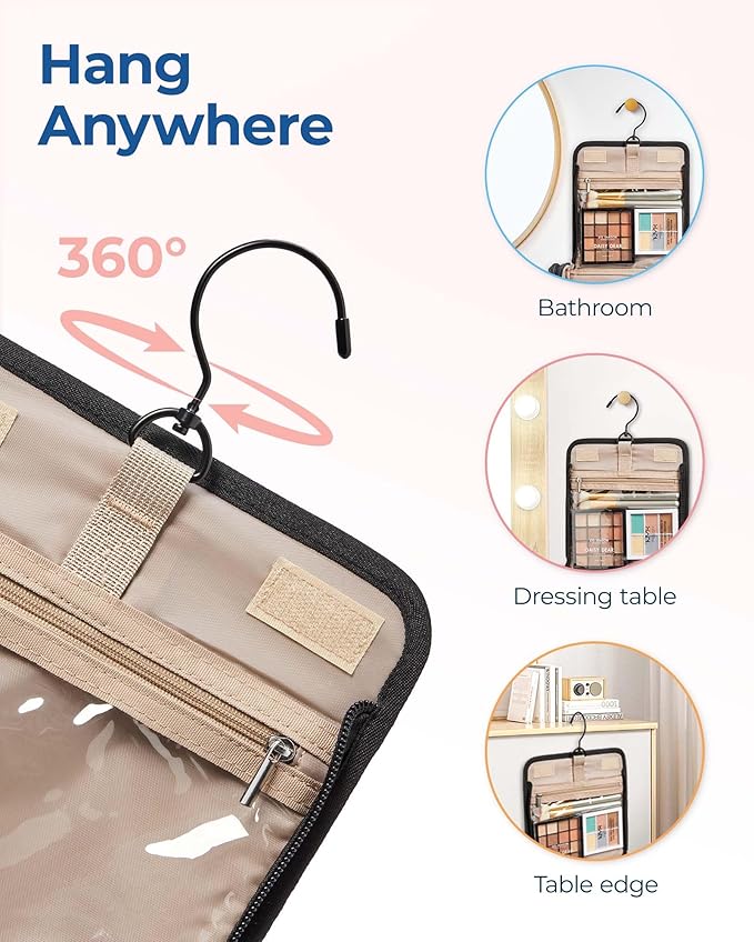BAGSMART Toiletry Bag for Women, Travel Toiletry Bag Makeup Cosmetic Bag with Hanging Hook, Water-resistant for Toiletries Accessories Brushes Sponge