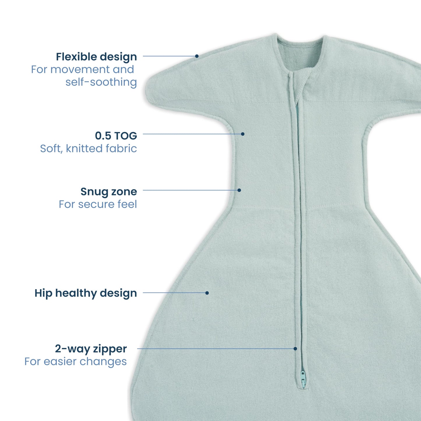 HALO Sleepsack SwaddleStretch, Arms Up or Extended Arms, Newborn Baby Swaddle, 0 – 3 Months, 0.5 TOG, Calm Sage