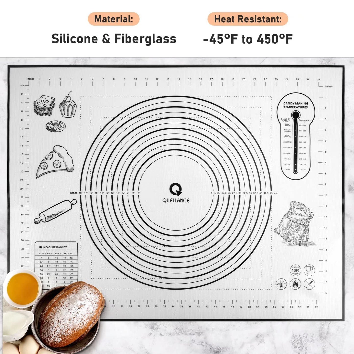 Silicone Pastry Mat - Non-Slip with Measurement Baking Mat for Fondant/Rolling Dough/Pie Crust/Pizza and Cookies - Oven Liner/Counter Mat/Kneading Mat,24" x 32", Black