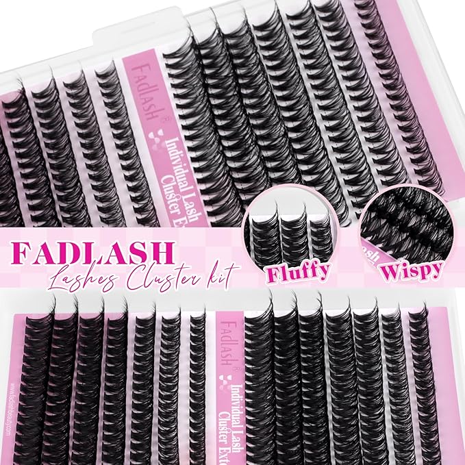 FADLASH Lash Clusters 546PCS Wispy Eyelash Clusters 30D+40D+50D+60D Individual Natural Lash Extensions 8-16mm Soft Thin Band DIY at Home