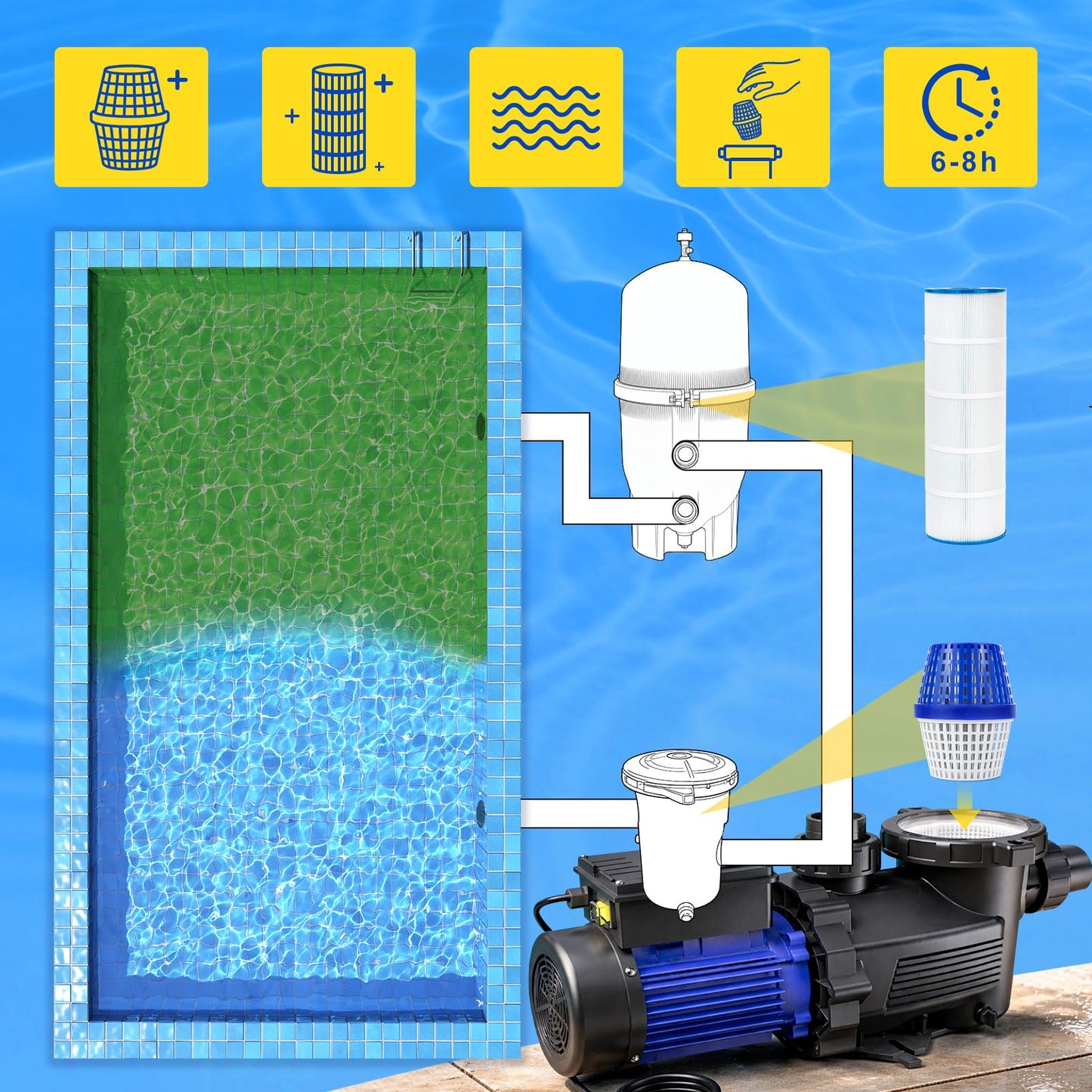 Pool Cartridge for 7.5K–20K Gallon Pools, Lasts up to 6 Months and typically Completes Transformation Within 24–72 Hours, Blue/White