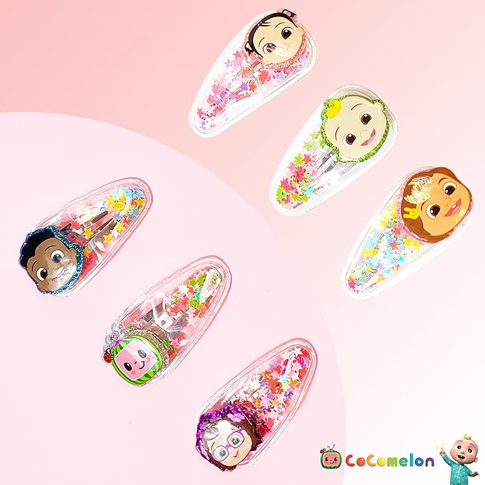 LUV HER Cocomelon Hair Clips For Girls, 6pc Magical Confetti Hair Clips with Favorite Cocomelon Character Charms, Ages 3+