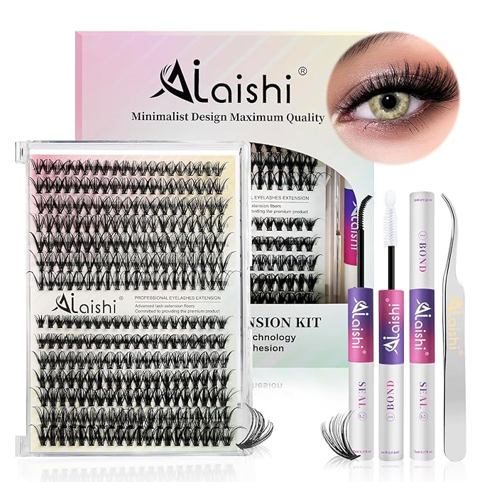Lash Clusters Kit, DIY Cluster Eyelash Extensions 9‑16mm, 30D+40D, 280pcs, D Curl Natural Volume Lashes with Lash Bond and Seal, Tweezers–Waterproof Fake Cat Eye Wispy Individual Clusters(16MIX1-1-S)