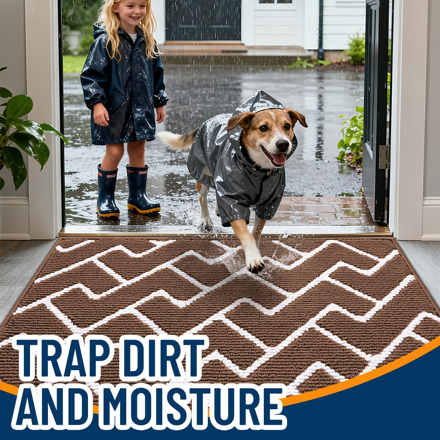 OLANLY Front Door Mat, Non-Slip Rubber Backing, Dirt Resistant and Absorbent, Washable, Easy to Clean Low-Profile Indoor Doormat for Back Door, Entryway, Inside Entrance, 48x32, Coffee