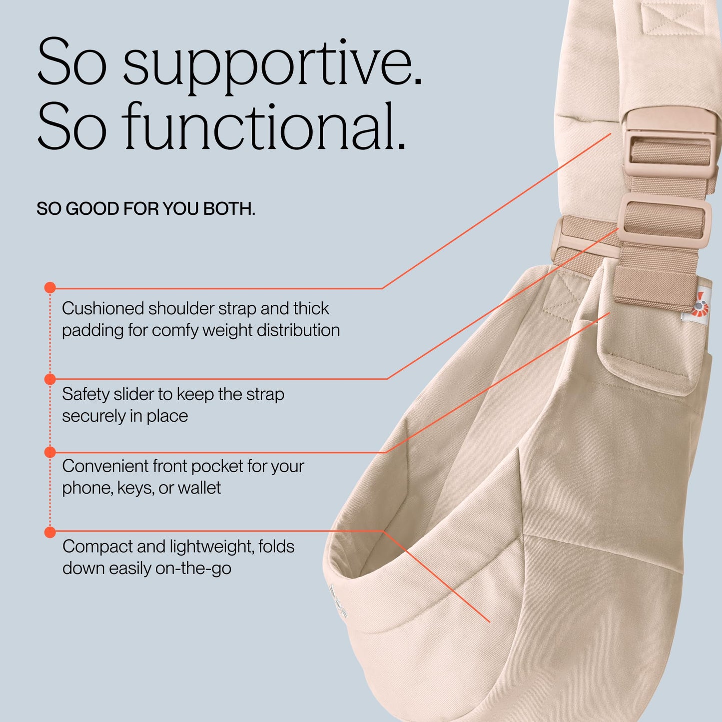 Ergobaby Upsie Sling Baby Carrier for Babies and Toddlers 6-48 Months (17-45 lbs) - 2-Position Ergonomic Baby Carrier with Front Storage Pocket, Hip-Healthy Positioning - Natural Beige