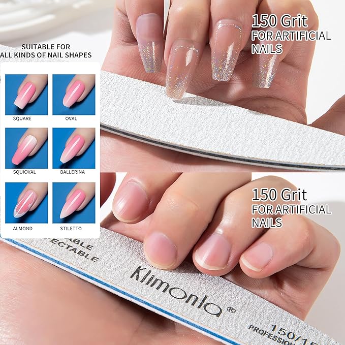 50PCS Gray Professional Nail Files 80/100/150/180/240 Grit, Emery Boards Nail Files for Natural Nails and Acrylic Nails, Double Sided Emory Boards limas para unas acrilicas Reusable Manicure Tools