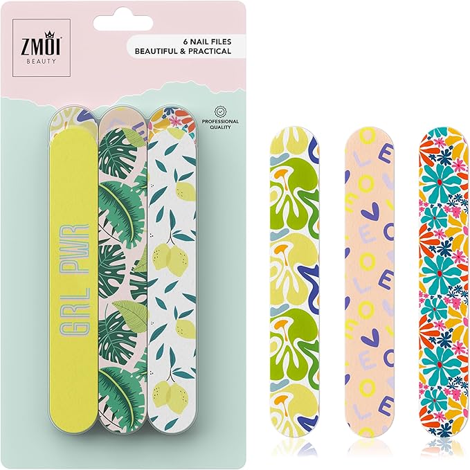 Nail Files - Professional Medium Emery Boards 6 Dual-Sided Medium, Fine Grit for Natural/Acrylics - Nail Shapers to Smooth/Refine Nails (Pack of 1)