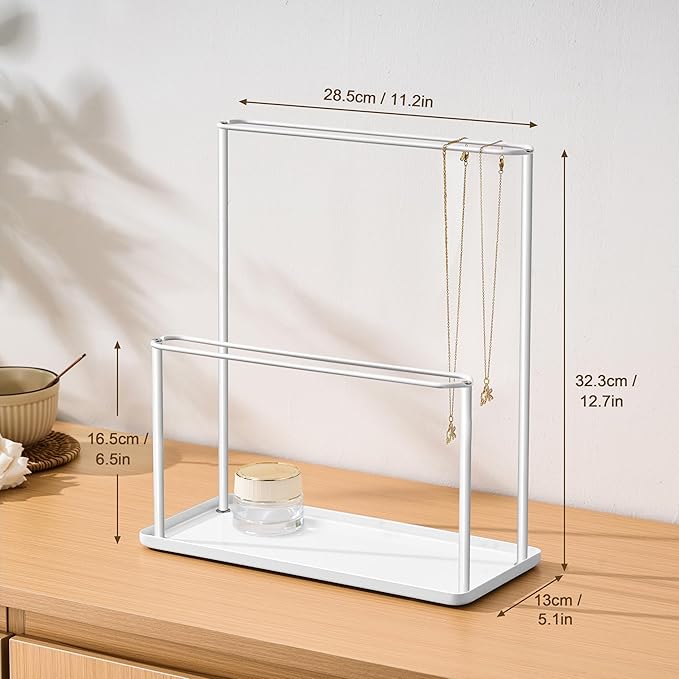Headband Holder Organizer Metal 2-Tier with Tray: Hair Accessories Display Stand Storage Hairband Rack Necklace Stand Home Bedroom for Girls Women, White