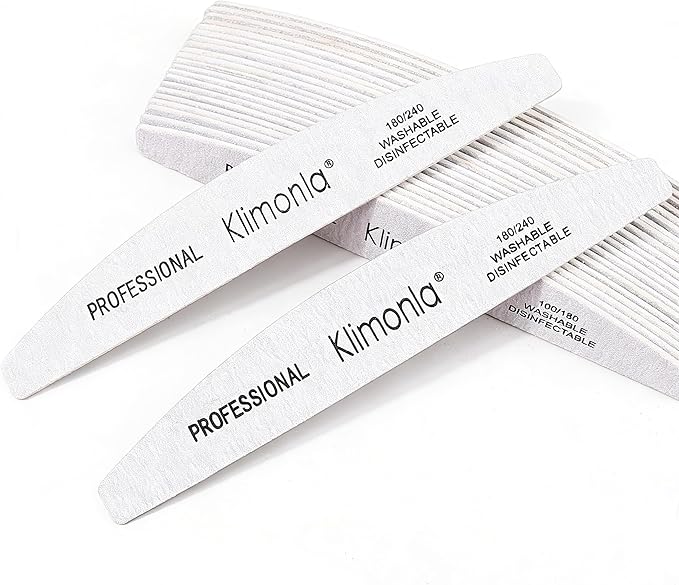25pcs Professional Half Moon Nail Files Emery Board Set 180/240 Grit Dual-Grit Buffer Files for Natural & Acrylic Nails Tools Suit for Home Salon