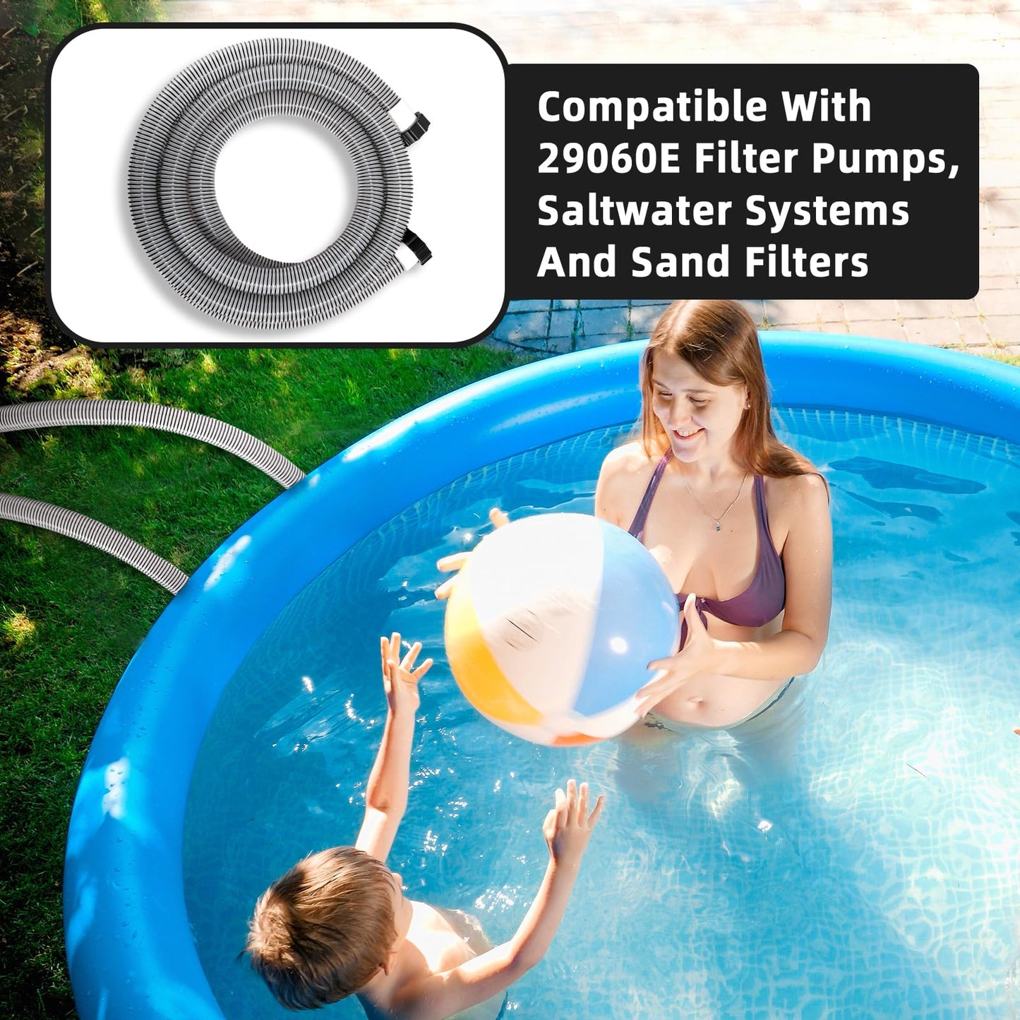 Conderyang 1 Pack 1 1/2 Pool Hose for Above Ground Pools 15ft Long Pool Pump Replacement Filter Hoses 1.5" EVA Swimming Pools Filter Hose for Filters Pumps, Saltwater Systems and Sand filters (Black)
