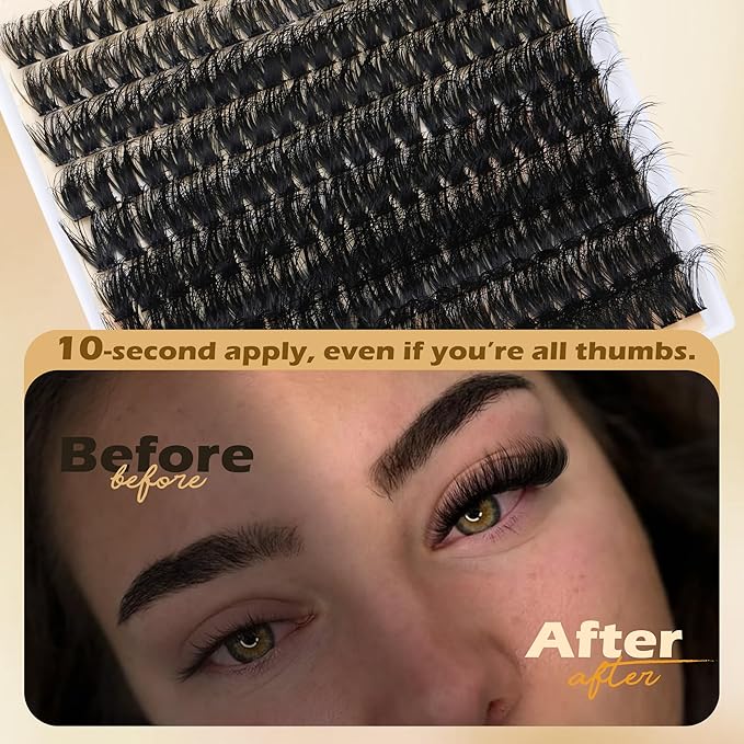 Focipeysa Fluffy Volume Lash Clusters DIY Eyelash Extension Kit D Curl Thick Lash Clusters Kit 10-18mm Thick Lash Extensions 90D Individual Eyelashes Extensions Kit with Lash Bond Lash Remover