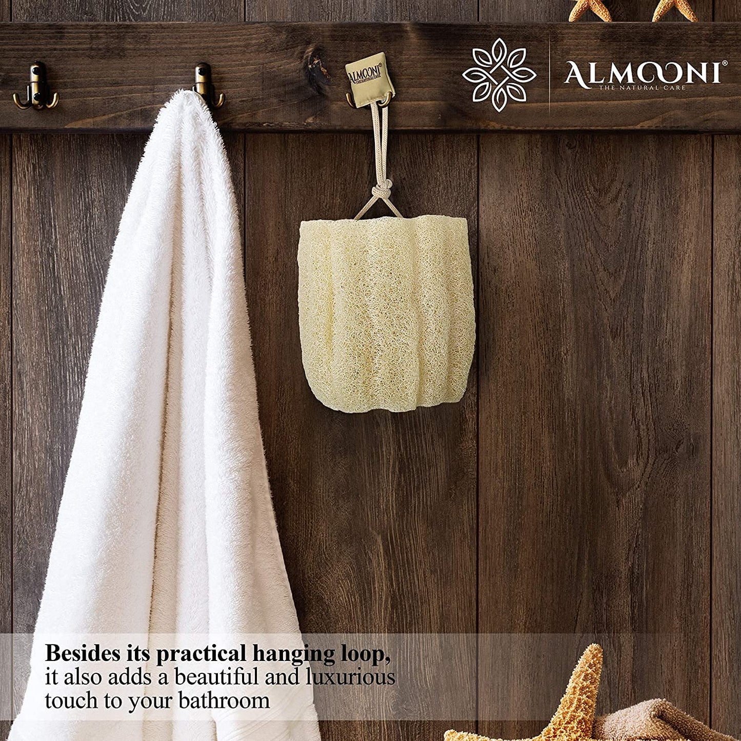 Almooni Natural Loofah Exfoliating Body Scrubber for Men and Women, Real Round Egyptian Loofah Sponge with Consistent Scrub Texture, Large Natural Shower Sponge for Body Exfoliation, 2-Count