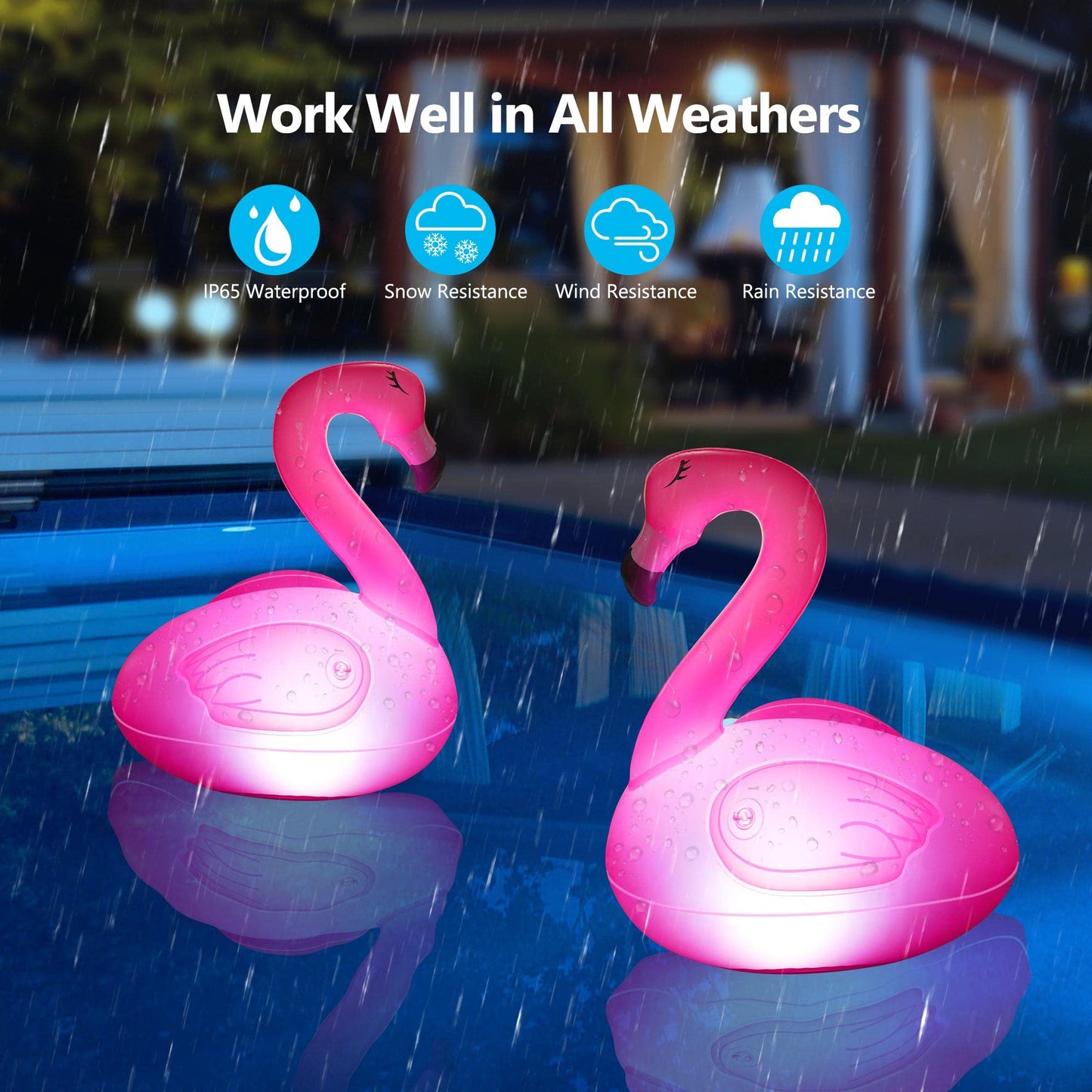 Toodour Floating Pool Lights, 2 Packs Solar Flamingo Pool Lights that Float, Waterproof Glow in The Dark Inflatable Solar Powered Flamingo Light for Swimming Pool, Party, Garden, Patio, Outdoor Decor