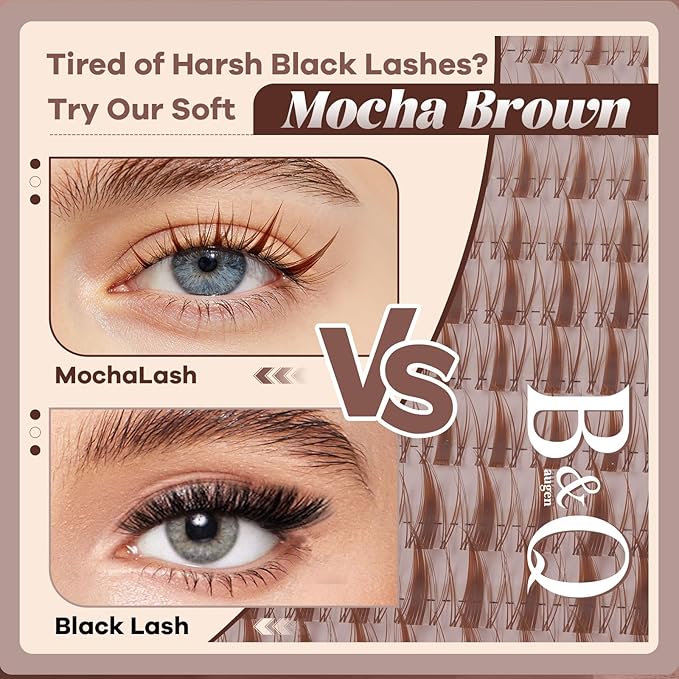 B&Q Brown Lash Clusters Blonde Brown Eyelash Cluster for Light Hair, MochaLash Cluster Eyelash Extensions Soft Browns False Eyelashes Comfortable Eyelash Clusters Perfect for Occasions（MochaLash 04）