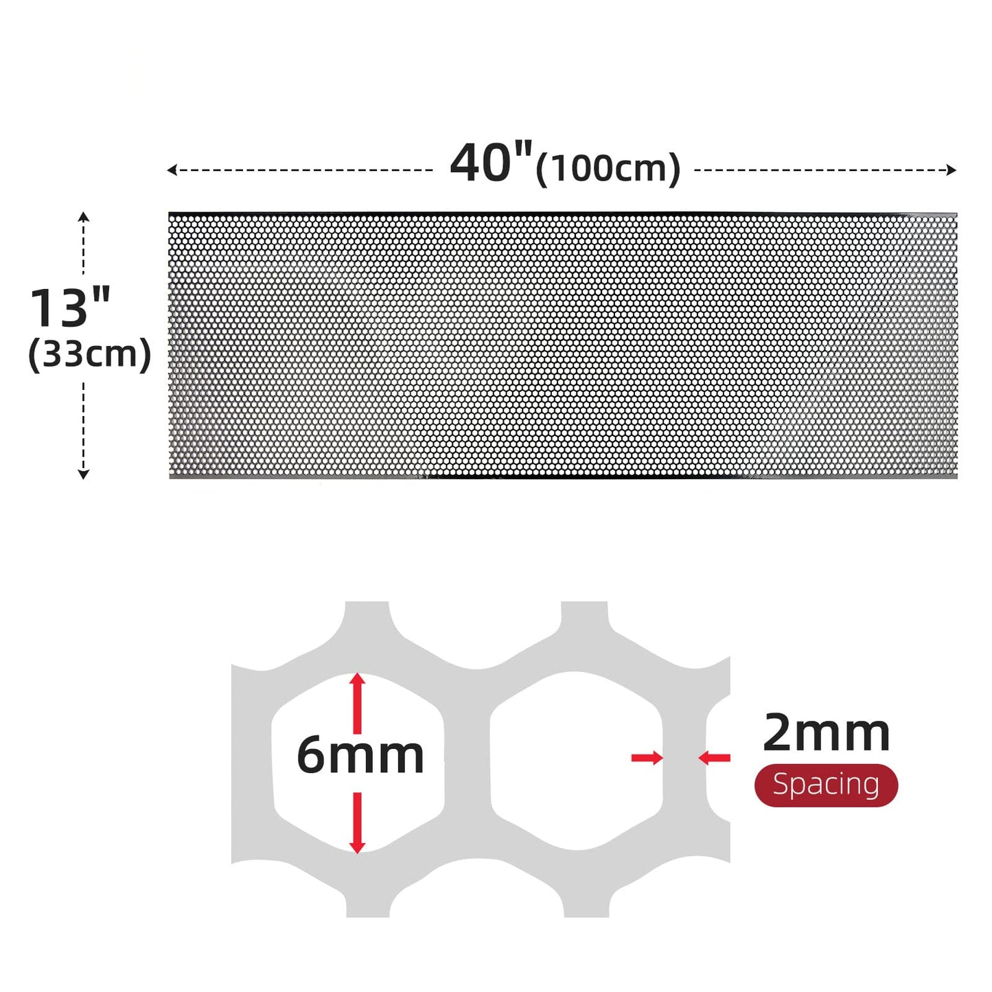 AggAuto Universal 40"x13" Car Grill Mesh - Aluminum Alloy Automotive Grille Insert Bumper Honeycomb Hole 6mm Spacing 2mm, One of the Most Multifunctional Shape Grids 100x33cm Black