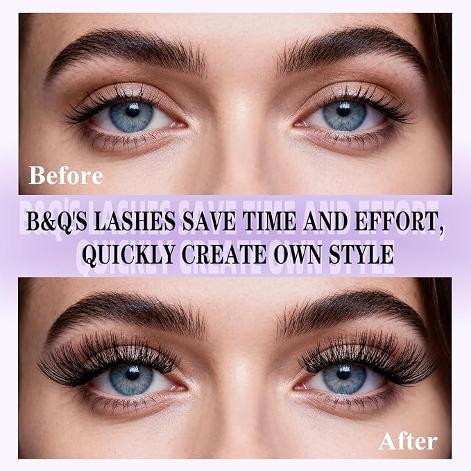 B&Q Volume Lash Clusters Wispy B02, Eyelash Clusters 72PCS Cluster Eyelash Extensions, D Curl Lash Cluster Natural Individual Lashes False Eyelashes Clusters with Soft Band(B02-D-8-16MIX)