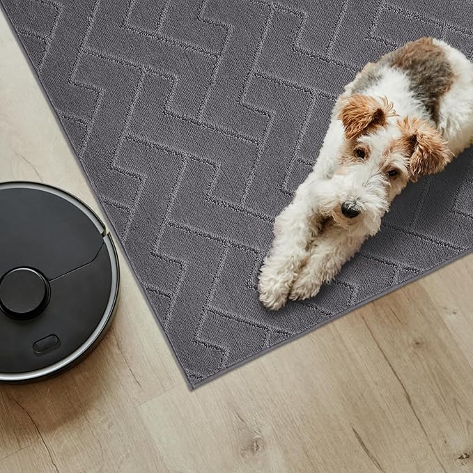 PURRUGS Easy Care Area Rug 4ft x 6ft, Non-Slip Machine Washable Entry Rug, Dog Door Mat, Stain Resistant Accent Rug for Hallway, Bedroom, Living Room and Mudroom, Grey