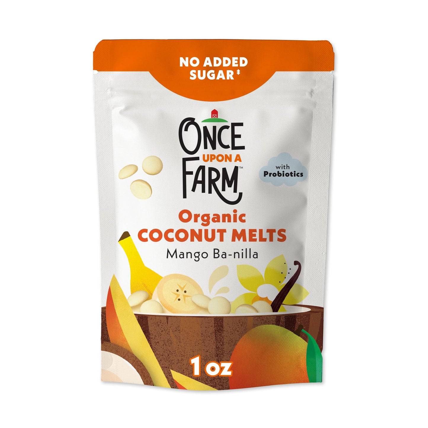 Once Upon A Farm Organic Coconut Melts with Probiotics, Mango Ba-nilla, Dairy Free, Non GMO, Kosher, 1 Ounces (Pack of 8)