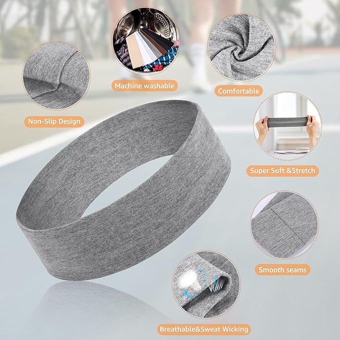 DiyJibb Wide Headband for Women - 7 Pack Soft Cotton Stretchy Elastic Headbands, Non-Slip Thick Hair Bands for Yoga Workout Running Sports, Fashion Hair Accessories Gift