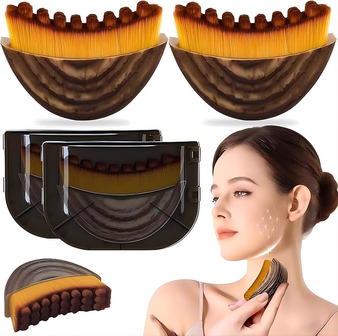 2 Pcs Facial Lymphatic Drainage Brushes Set for Face Contour Jawline Sculpting Real Dry Massage Tool with Soft Bristle for Puffiness Relief Skin Tightening & Natural Glow Professional Beauty Care Set