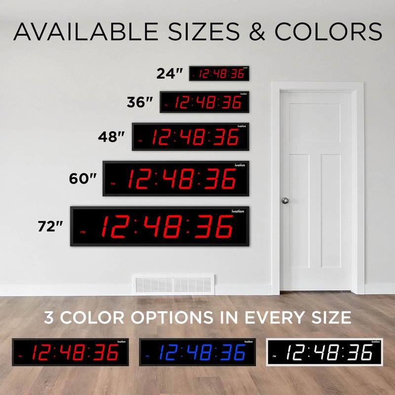 Ivation Oversized 24" Large Digital LED Clock | Big Digital Clock w/Multi-Function Display – Stopwatch, Timer, Alarms, Temp & Date | 6 Brightness Levels, Time Memory & Remote (Red)