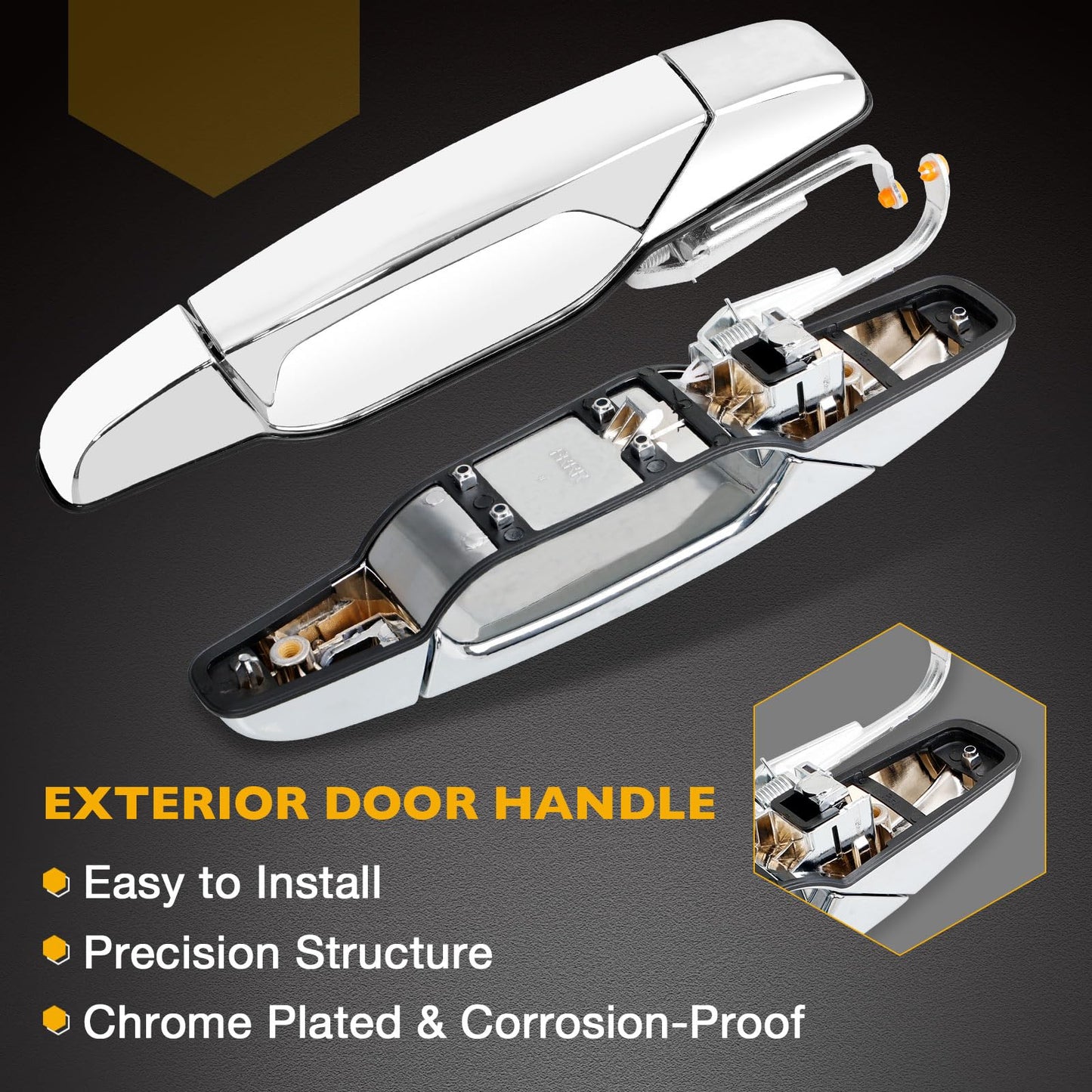 Exterior Chrome Door Handle Rear Right Passenger Side | for 2007-2013 Chevy Silverado Suburban Tahoe Avalanche, GMC Sierra Yukon, Cadillac Escalade | Replaces# 22738726, 25960522, 15915660, 80547
