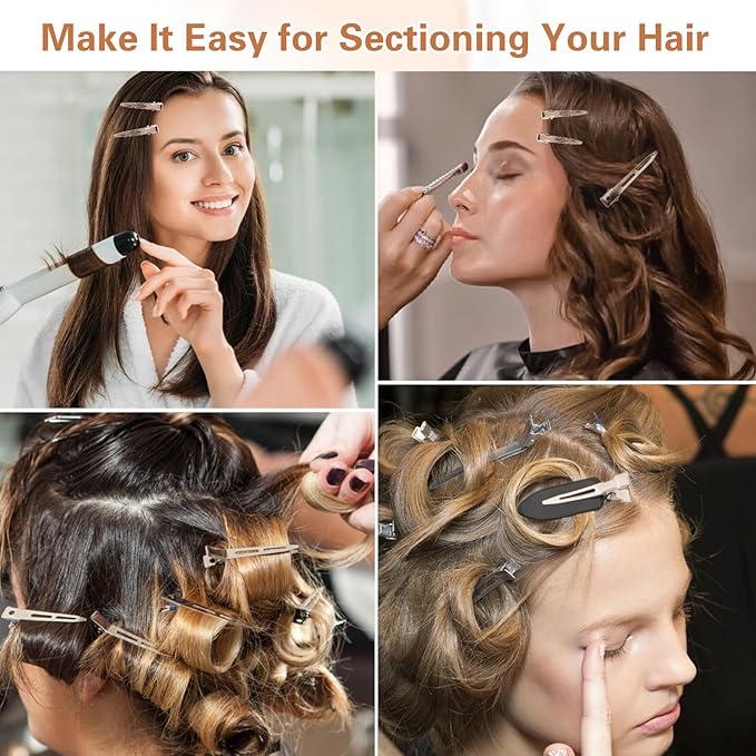 Hair Clips for Women Styling, 44Pcs Metal Duck Billed Pin Curl Clips, Hair Pins, Salon, Makeup, Hair Dyeing, Silver & Black