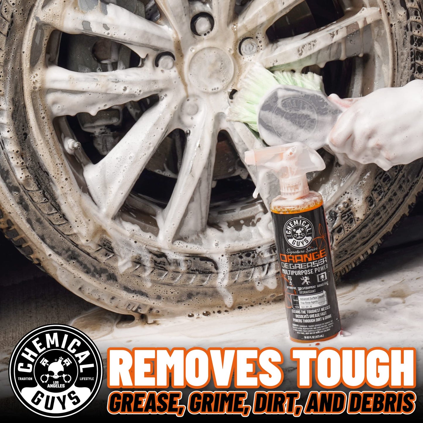 Chemical Guys Orange Degreaser 16 oz - with Professional Grade Microfiber Towel - Heavy Duty Cleaning Kit for Engines, Wheels, Tires, & More - Powerful Citrus Formula Removes Grease & Grime