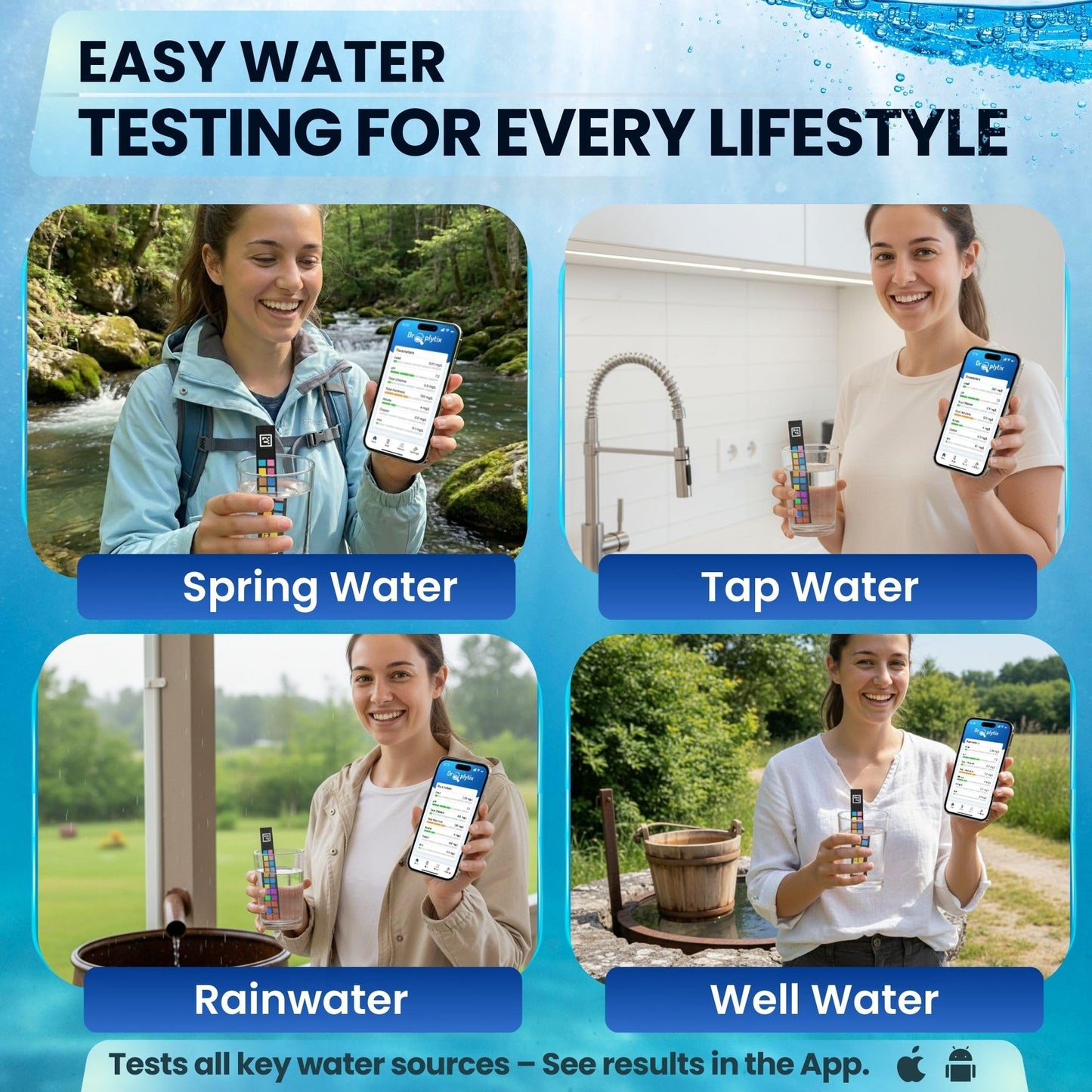 DROPLYTIX 20-in-1 Drinking Water Test Kit with Mobile App, Lab-Precision Home Water Testing Strips for Tap and Well Water, Tests pH, Hardness, Lead, Iron, Chlorine, Nitrate, Fluoride, Heavy Metals