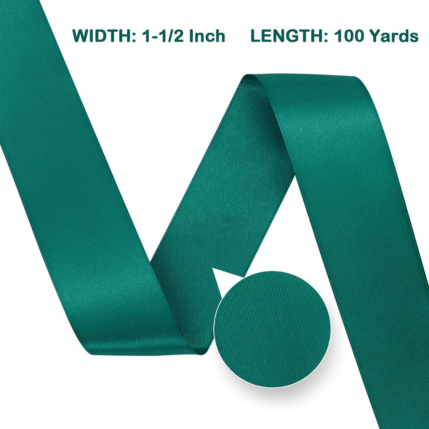 LoomJoyz Double Faced Teal Satin Ribbon 1-1/2 Inch × 100 Yards Satin Ribbon Ideal for Gift Wrapping Flower Bouquet Arts Crafts Sewing Weddings Floral Arrangements & Bows