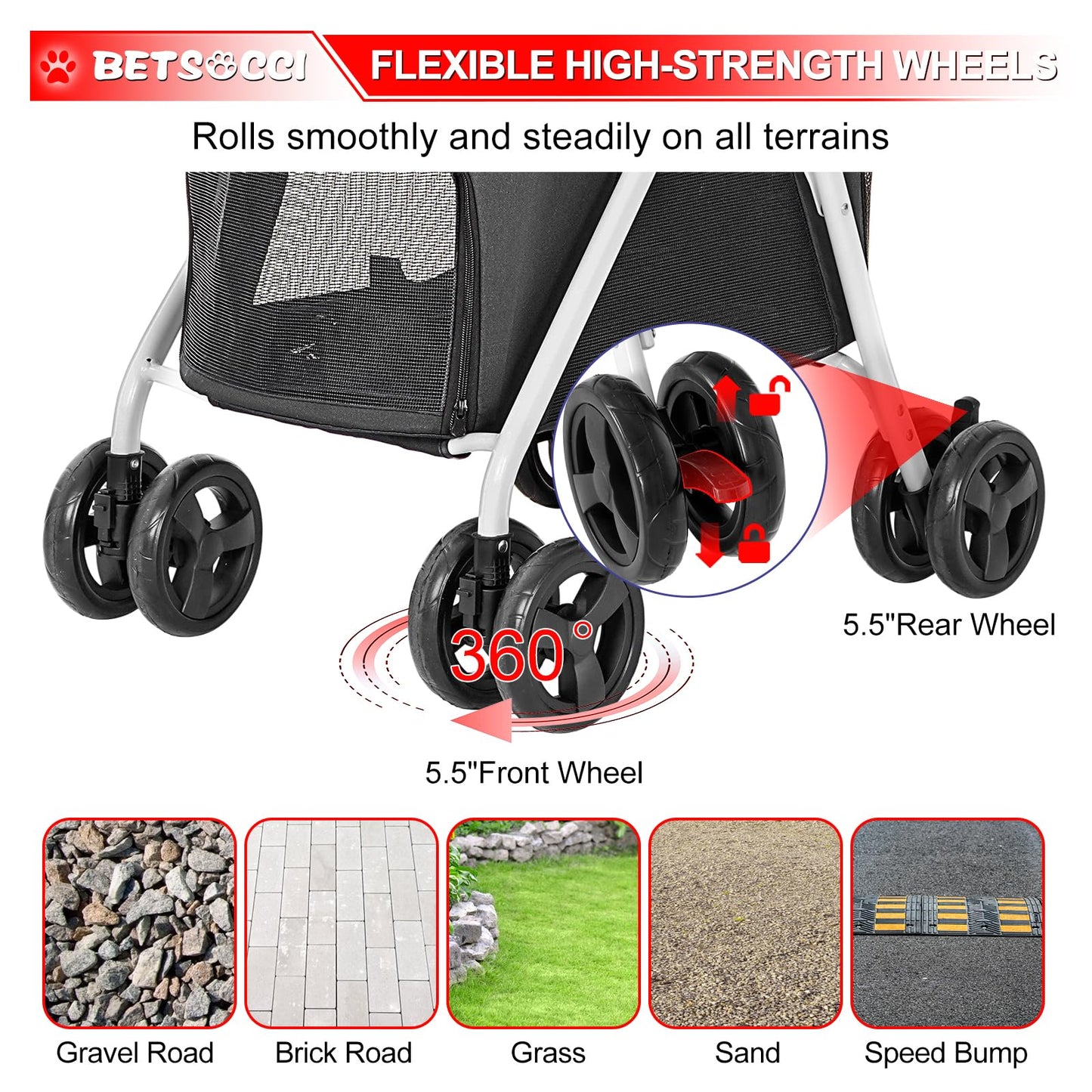 BETSOCCI Double Dog Stroller with 2 Detachable Carrier, Portable Pet Stroller for Small Dogs & Cats Folding Lightweight Puppy Travel Carriage, 4 Wheels, Black
