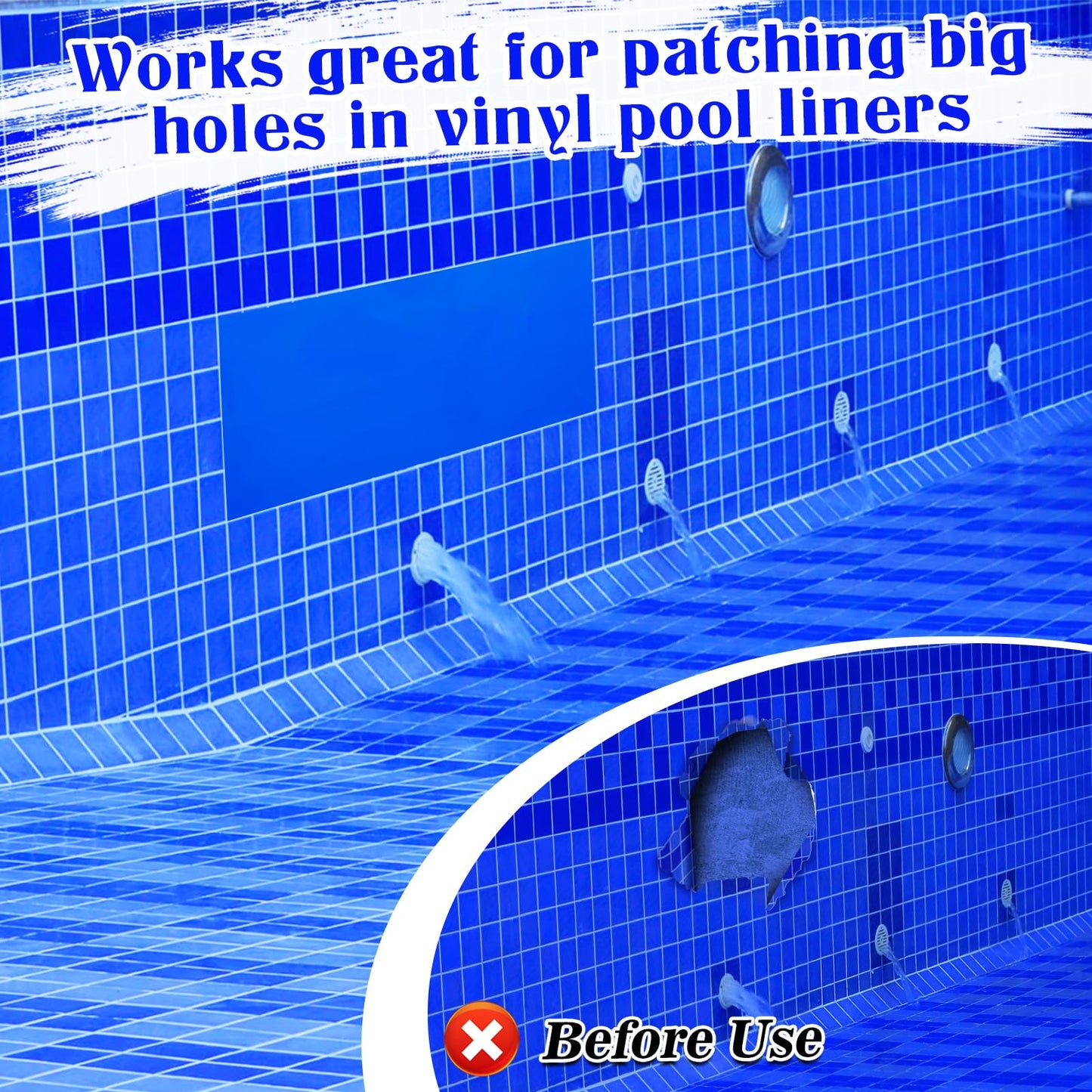 Aulock Exlarge Pool Liner Repair Patch - 4ft x 2.8ft Self-Adhesive PVC Vinyl Patch Kit for In-Ground or Above Ground Pools Inflatable Swimming Pools Boat Air Mattress, Light Blue