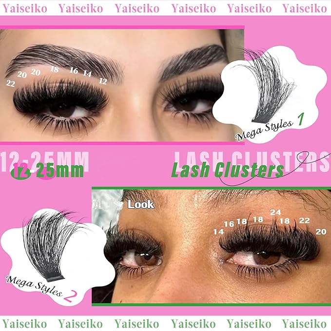 Yaiseiko Lash Clusters Kit 100D+200D Thick Volume Eyelash Clusters Kit 12-25mm Wispy Individual Lashes D Curl Long Cluster with Lash Bond and Seal Waterproof DIY Lash Extension Kit(KIT-280PCS)