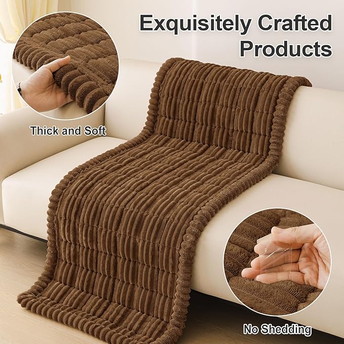 hyha Couch Covers for Dogs Washable, Non Slip Plush Dog Sofa Protectors, Fuzzy Pet Couch Covers for 3 Cushion Sofa Pet Friendly (Brown, 27.6" x 27.6")