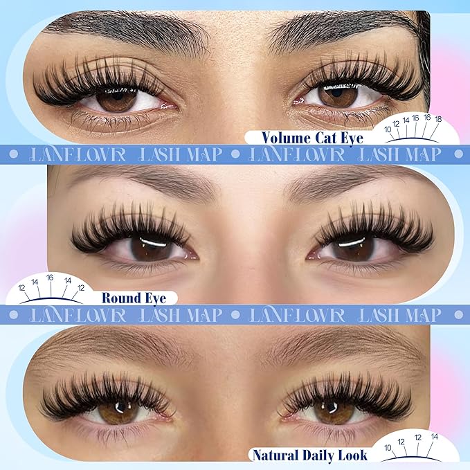 Flora Lash Clusters Kit Wispy Cluster Eyelash Extensions Natural Lash Extension Kit CD Curl Eyelash Clusters Kit Manga Cluster Lashes Thin Band Individual Lashes by Lanflower