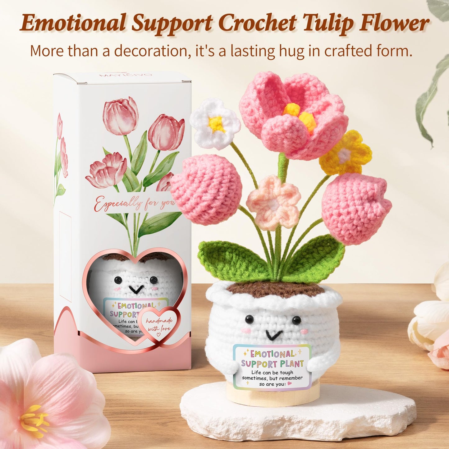 Emotional Support Crochet Positive Tulip Flower Inspirational Gifts for Women, This is A Little Reminder, Mothers Day Birthday Appreciation Thank You Gifts for Teacher Mom Coworker Nurse Friend Boss