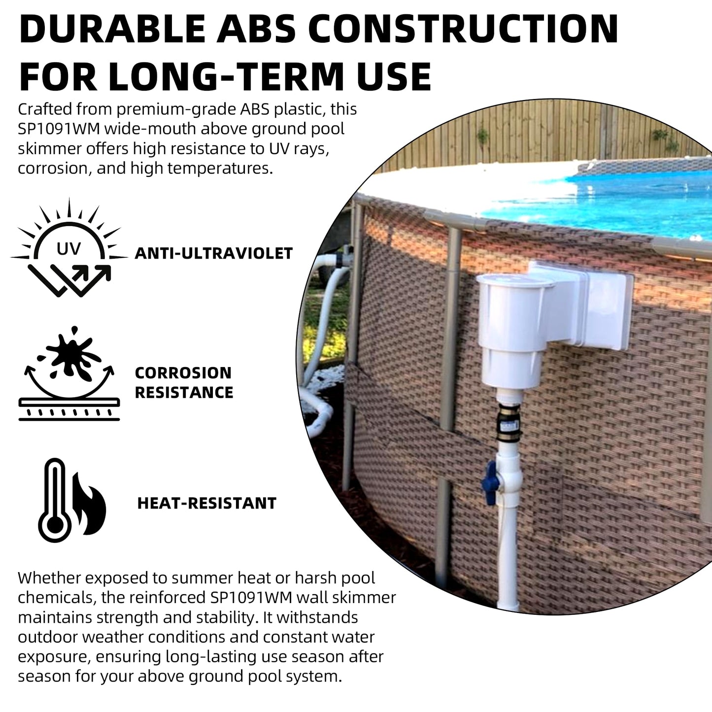 TonGass Complete-Set SP1091WM Thru-Wall Skimmer Kit Compatible with Hayward Above-Ground Pool Skimmers, Wide Mouth Through Wall Skimmer Set for SP1091WM Dyna-Skim Above-Ground Pool Skimmers