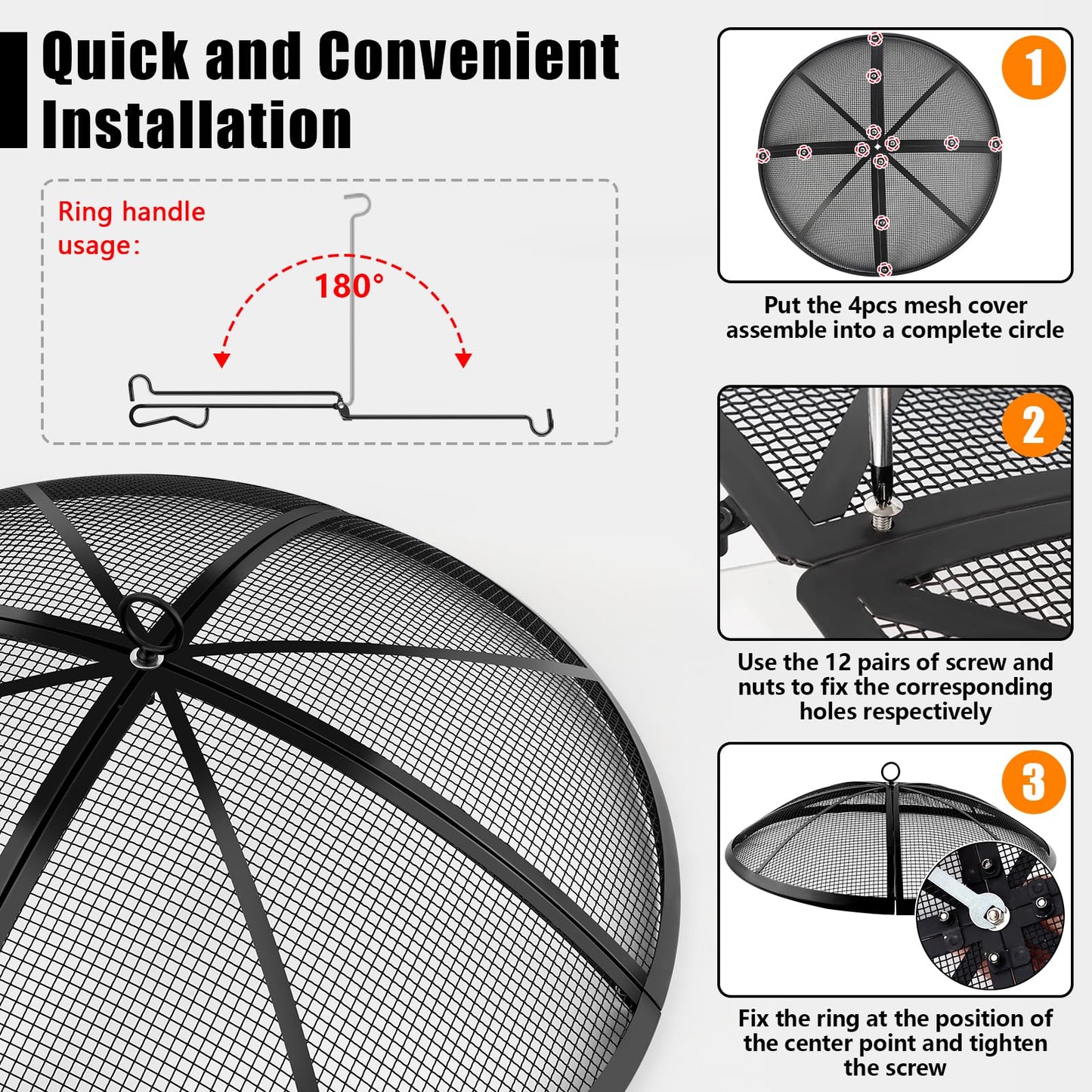 Fire Pit Spark Screen, Fire Pit Screen 22 Inch Round with Handle & Poker, Collapsible Heavy Duty Mesh Fire Pit Cover Fire Pit Lid for Outdoor/Patio/Backyard/RV Camping/Beach