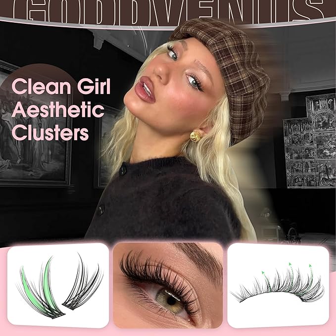 Goddvenus Wispy Natural Lash Clusters CC Curl DIY Cluster Eyelash Extensions for Clean Makeup, Individual False Eyelashes Cat Eye Lash Clusters