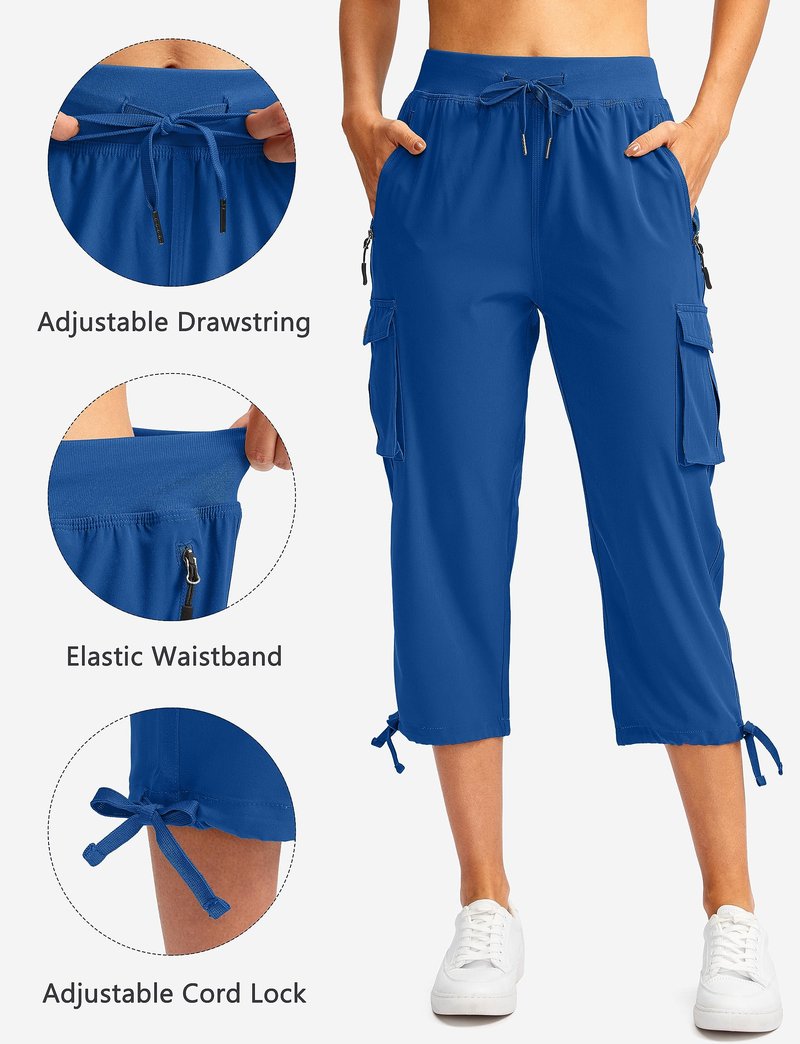 Soothfeel Women's Cargo Capris Pants with 6 Pockets Lightweight Quick Dry Travel Hiking Summer Pants for Women Casual (Royal Blue, M)