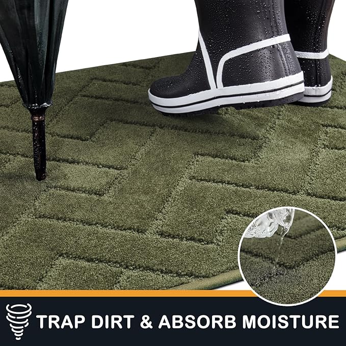 PURRUGS Dirt Trapping Door Mat 24" x 35.5", Non-Slip Machine Washable Entry Rug, Dog Doormat, Indoor Front Door Mat, Super Absorbent Entryway Rug for Muddy Shoes & Paws, Sage Green