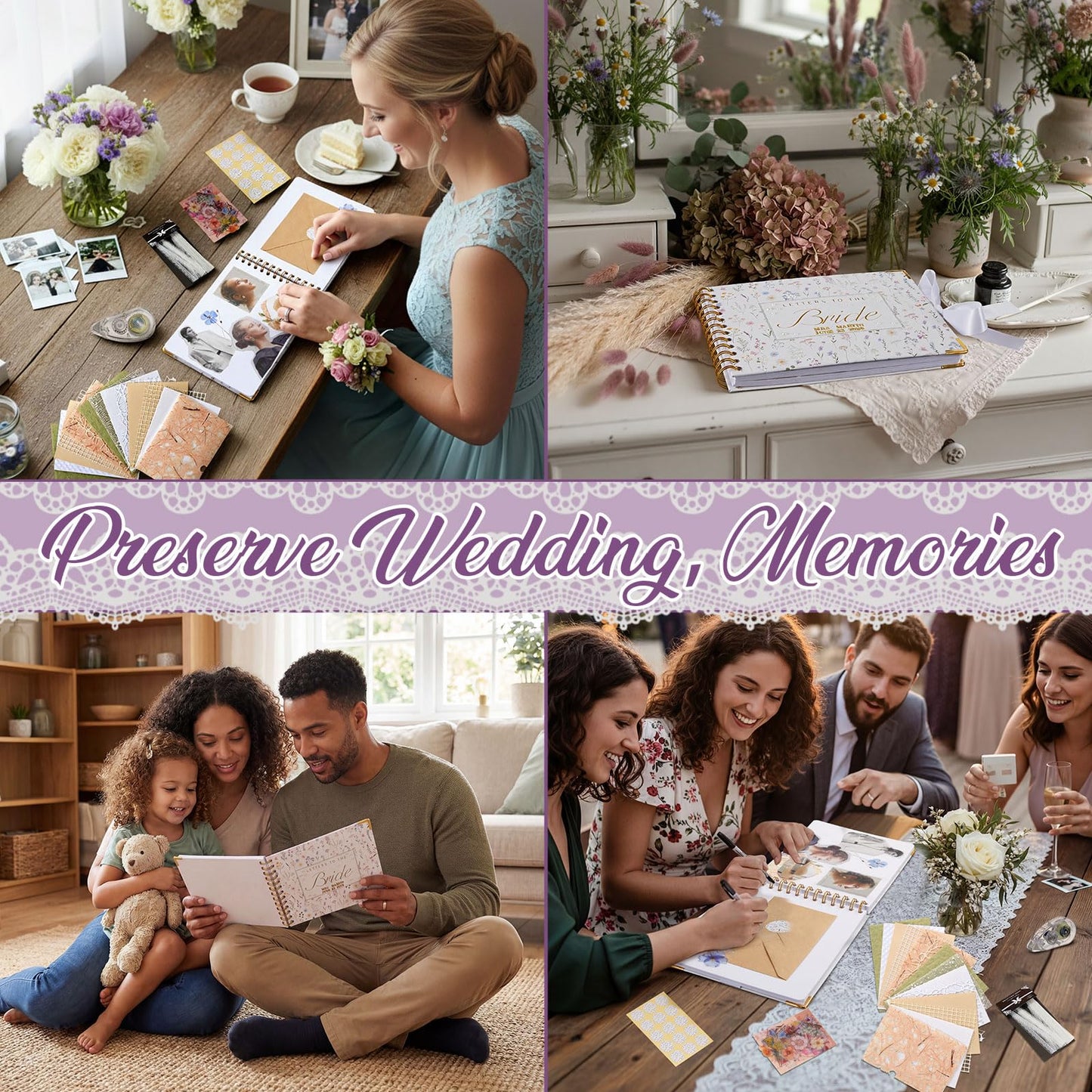 Humyoun Wedding Guest Book Letters to The Bride Scrapbook Wedding Memory Book Bridal DIY Blank Paper Scrapbook Photo Album Guest Sign with Pearl Stickers(8.5 x 7 Inch,Wildflower,Colorful)