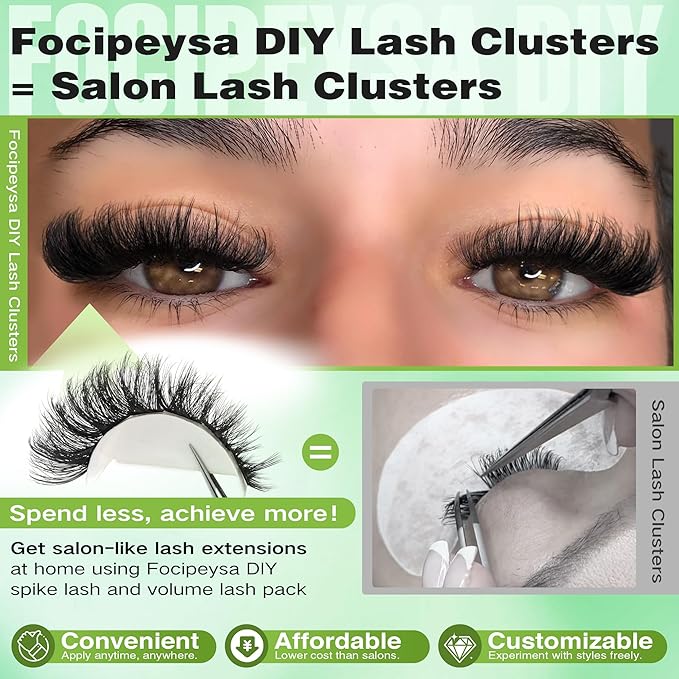 Focipeysa Lash Clusters DIY Lash Extension Kit 60P Eyelash Extension Wispy Individual Lashes Extension with Bond and Seal Glue, Lash Applicator DIY at Home for Beginner (60P 10-18MM)