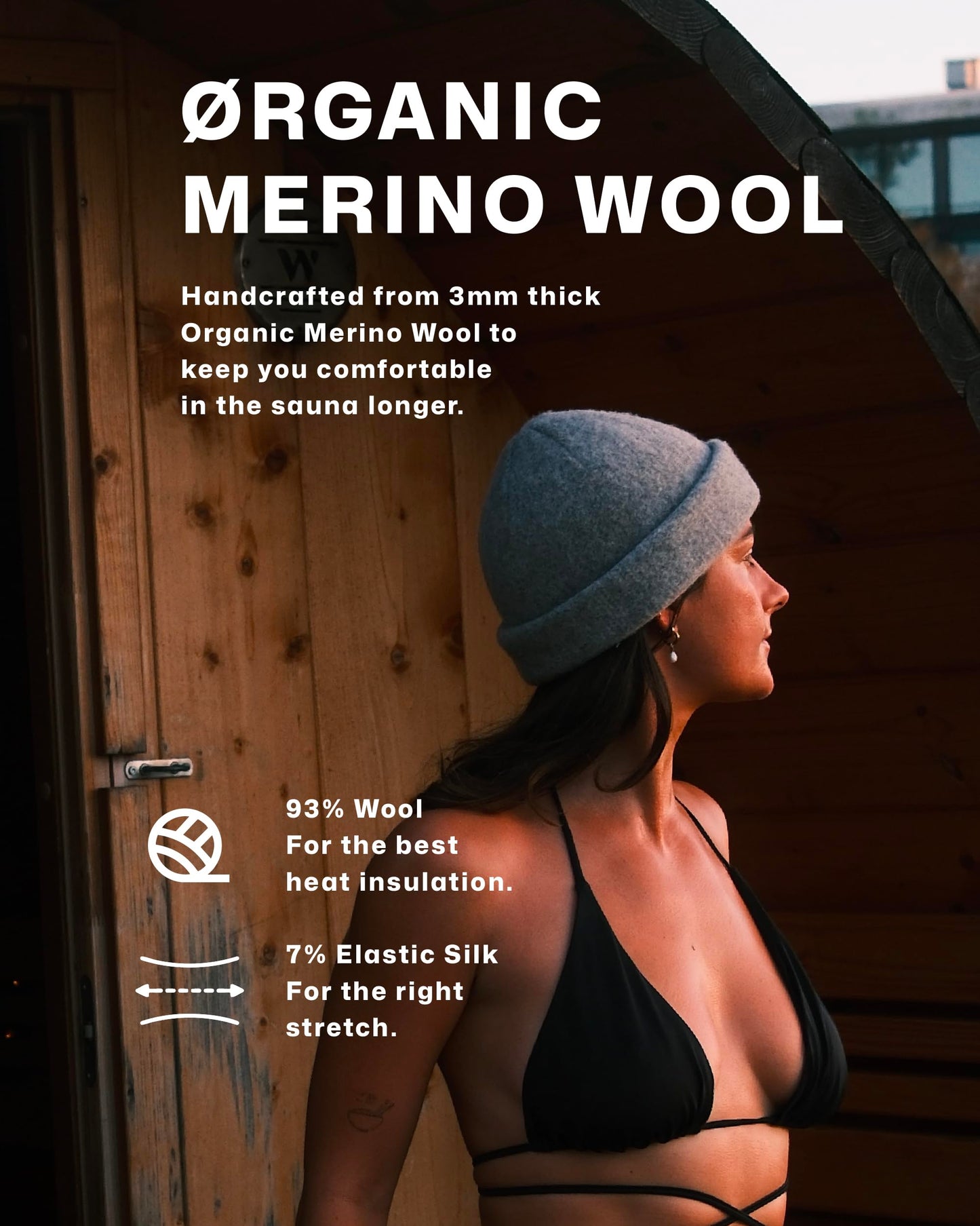 SØND - Sauna Hat for Men & Women - Merino Wool Heat Insulation & Hair Protection - Wool Sauna Cap & Banya Hat - Sauna Accessory - Beanie Style - Light Grey
