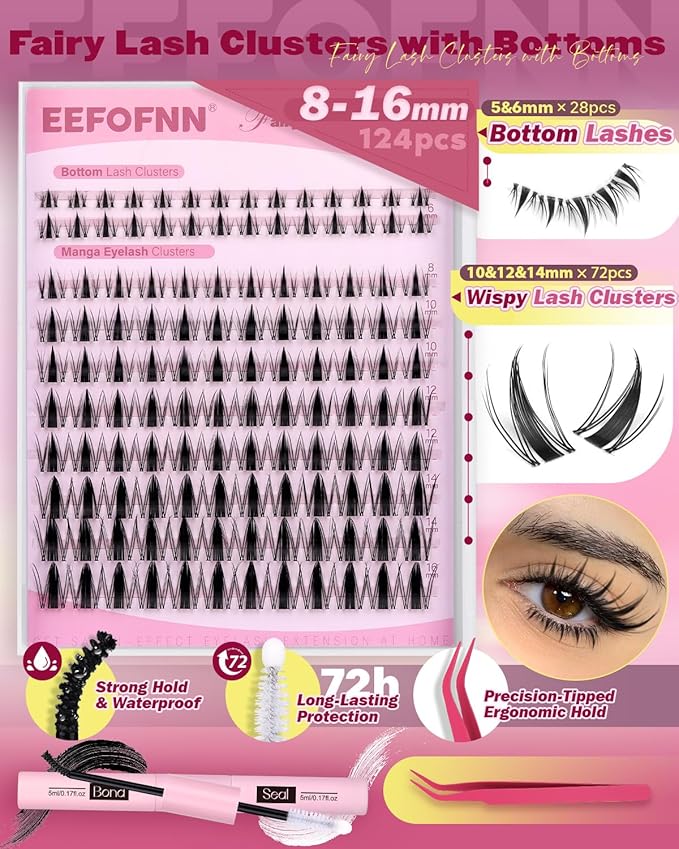 Lash Clusters Natural Eyelash Clusters Wispy Lashes Clusters C Curl Cluster Eyelash Extensions 8-14mm Lash Cluster Invisible Band Individual Lashes Bunny Cluster Lashes by Eefofnn