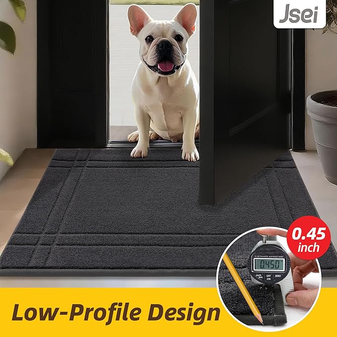 JSEI Entryway Rugs Doormat 32"x48", Non-Slip Dirt Trapper Door Mats Indoor, Washable Absorbent and Stain Resist Welcome Floor Mat for Front Door, Dog Door Mat, Dirty Wet Shoes & Paws, Dark Grey
