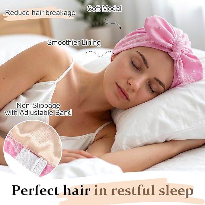 Ababalaya Satin Lined Beanies for Women Chemo Headwear Silky Lined Cotton Sleeping Cap