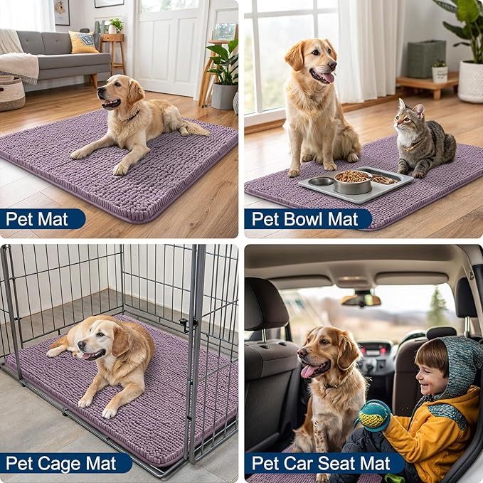 Smiry Dog Door Mat for Muddy Paws 30x20, Absorbs Moisture and Dirt Doormat, Non-Slip Washable Quick Dry Chenille Front Door Mat Indoor Entrance, Entryway Carpet for Inside Floor, Deep Plum
